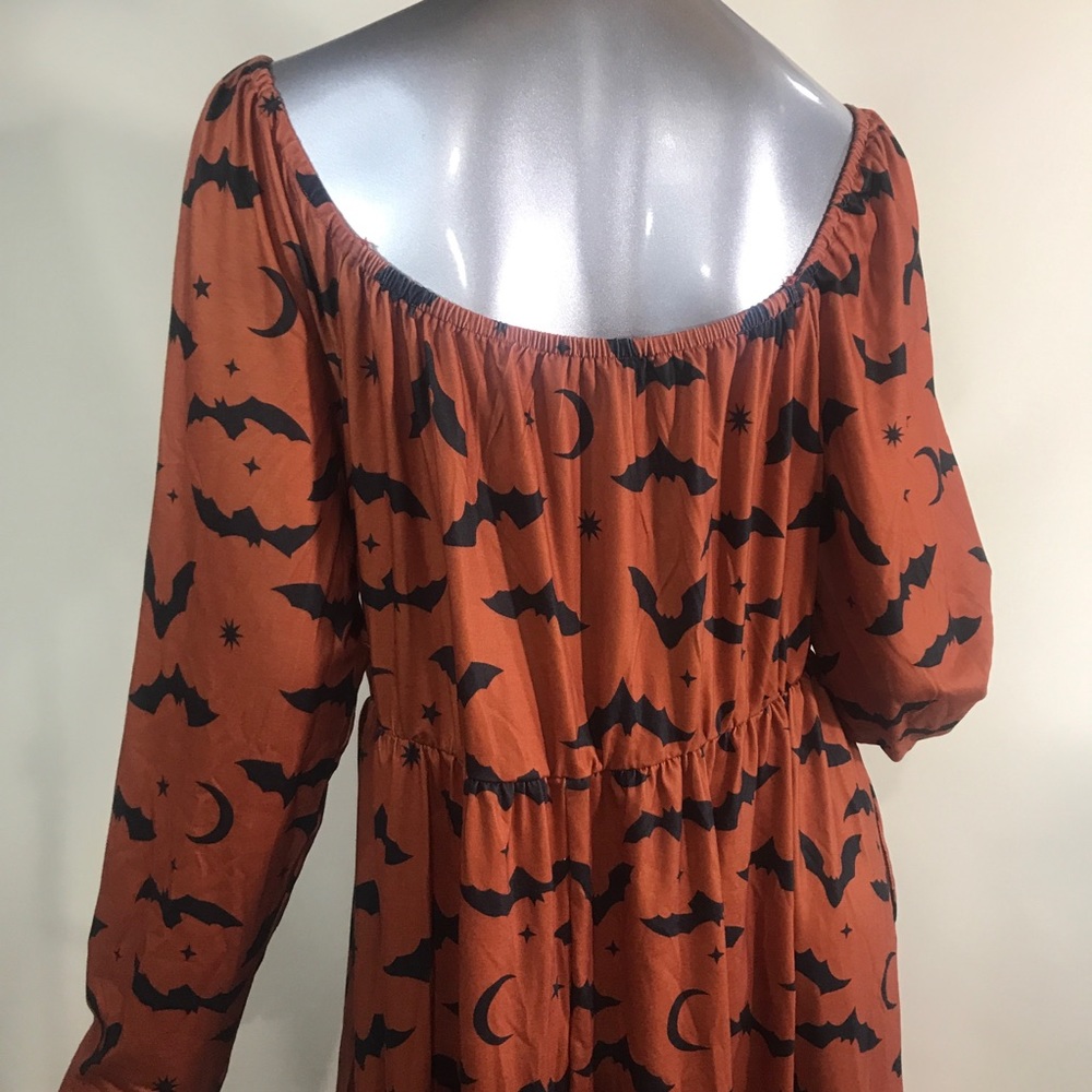 Bloom Chic Women’s 14/16 Large Orange Bat Print Pocket Square Neck Dress New! - Picture 9 of 16